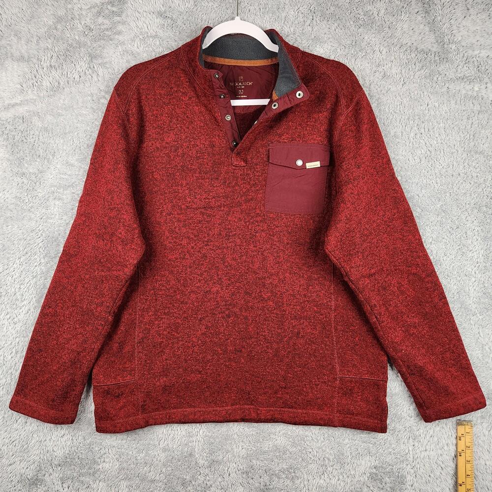 Woolrich Sweater Mens Large Red Henley SnapFleece Pullover Pockets Knit Logo
